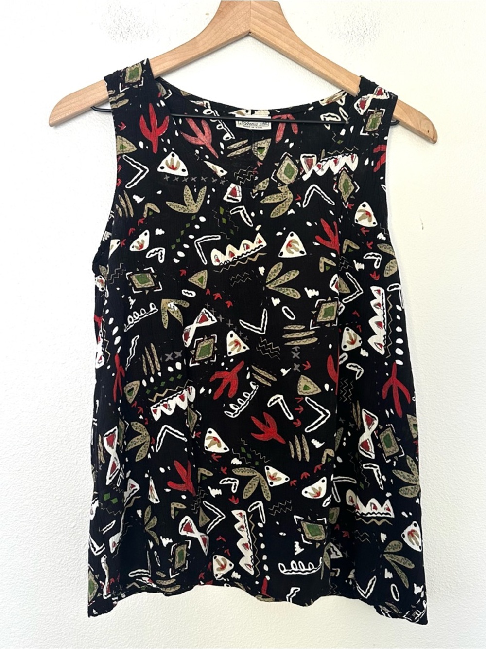 Vintage 90s Usa Made Aztec Cactus Tank Top by Anna G. Southwestern Black Indie